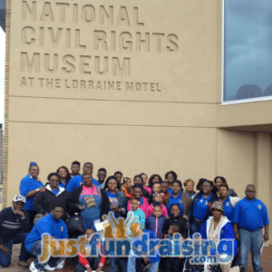 church group in the front of museum
