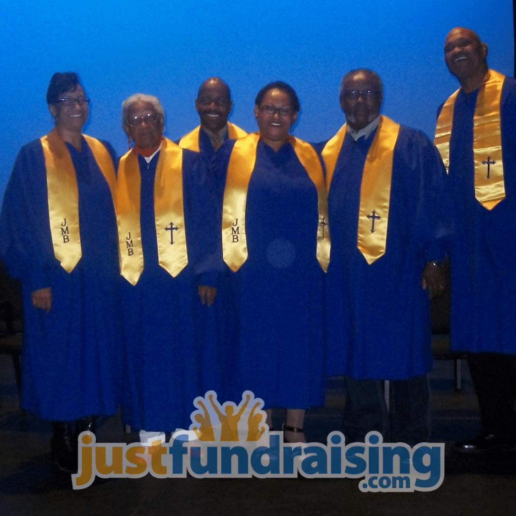 choir in stage dressed in blue